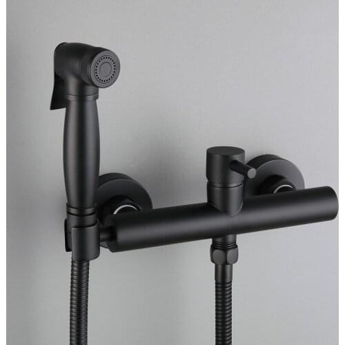 Top Quality Black Brass handheld shower spray set copper cold hot water faucet valve with holder shower nozzle jet Complete set