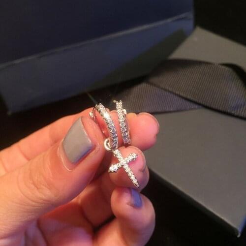 New Simple Short Cross earrings 2021 Trend Asymmetry Single Ring Ear Buckle Cubic Zircon For Women Jewelry Fashion Birthday Gift