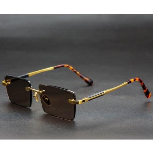 Luxury Rimless Sunglasses Brand Man Woman Acetate Metal Frame Natural Crystal Stone Rectangle Sun Glasses Top Quality