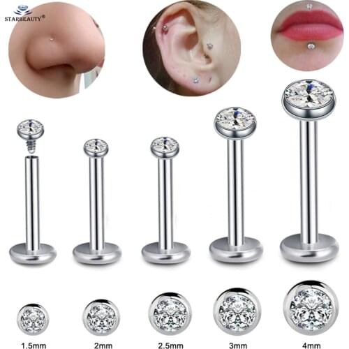 Starbeauty 2pcs/lot 16G Mini White Gem Nose Ring Labret Lip Ring Tragus Piercing Helix Piercing Earrings Nose Piercing Jewelry
