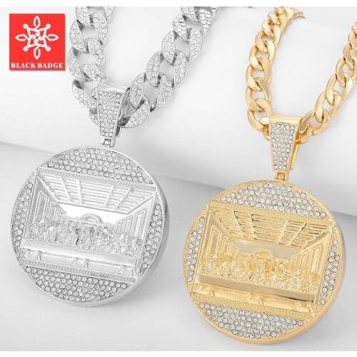 Sparkling Zircon Jesus The Last Supper Pendant Man Big Round Card Ice Out Cuban Chain Necklace Hip Hop Jewelry Female