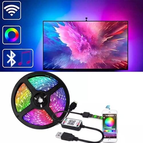Led Strips Lights RGB 5050 5V TV Backlight Ambient Music Sync Flexible Ribbon Tape with Bluetooth Wifi Controller for TV Room