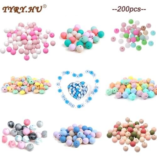 Tyry.Hu 200Pcs Food Grade Silicone Beads Round 12-19mm Nursing Silicone Bead Teething For Baby Teethers Necklace DIY Accessories