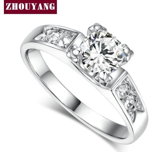 Top Quality ZYR052 Classic Crystal Ring Silver Color Wedding Ring Austrian Crystals Full Sizes