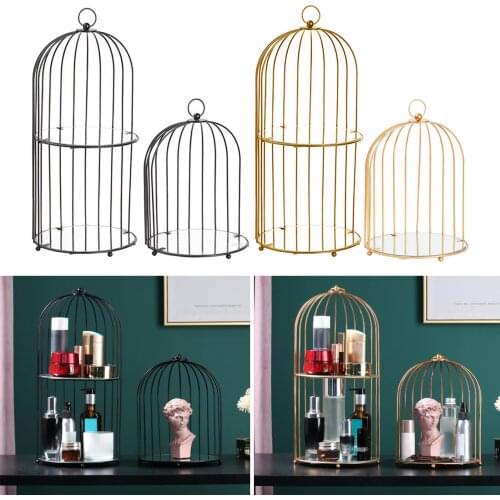 Iron Bird Cage Shape Desktop Organizer Makeups Bathroom Cruet Storage Rack Makeup Organizer Holder Skincare Organiser