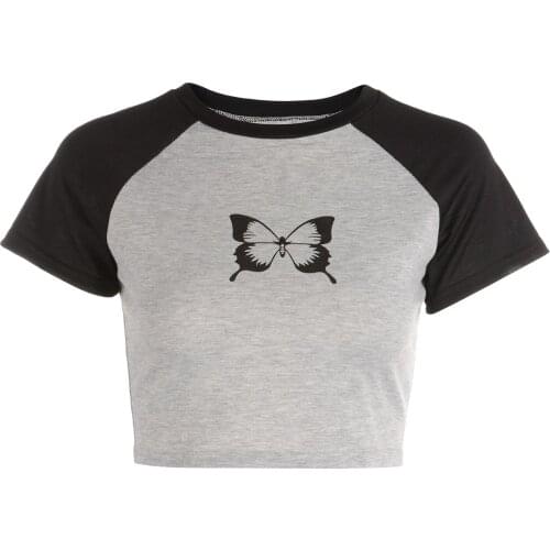 Women Fashion Short Sleeve Butterfly Print Tops Lady Stylish T-shirt for Shopping Daily Wear Outfits Summer Clothes