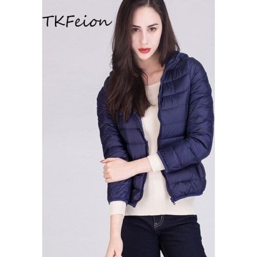 2019 Jacket Women Hooded Coats Warm Duck Down Filler Spring Autumn Fashion Female Striped Cropped Jacket Lightweight Thin Style