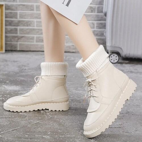 Winter Boots Ladies Platform Boots Woman Motorcycle Boots Coarse Lace Chunky Wedge Platform Black Leather Boots Punk Goth R14-99