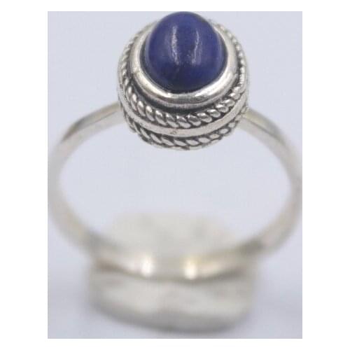 Solid S925 Sterling Silver Women Ring Oval Lapis Lazuli Perfect Rope Style Ring 12mmW US6-9