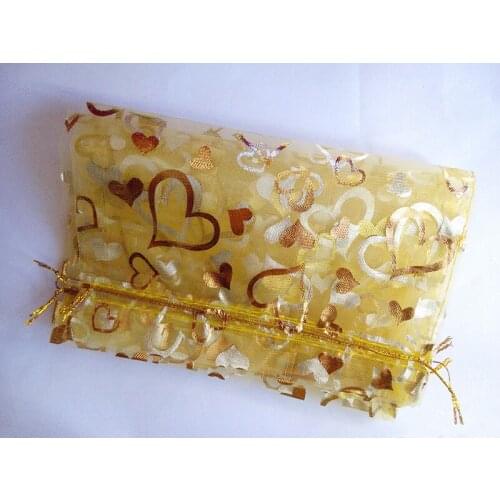 Gold heart organza bags 20x30cm 2000pcs jewelry packaging display bags gifts drawstring bag pouch jewelry bag for bracelets