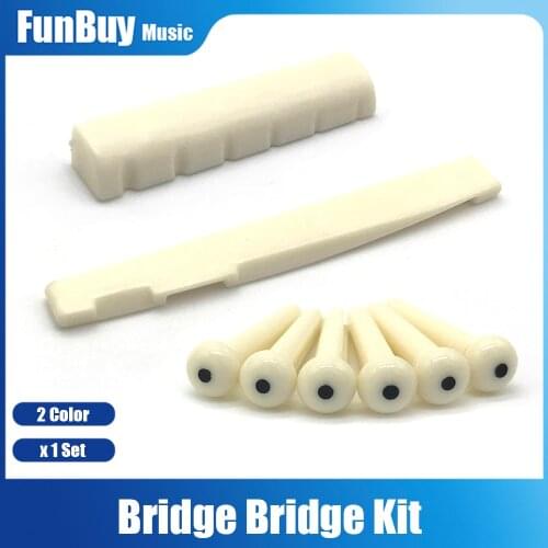 1 Set 6 String Plastic Acoustic Guitar Bridge Nut/Saddle + Slotted Bridge Pin with Dots ABS Plastic Guitar Parts Accessories