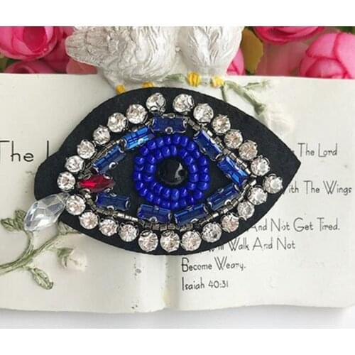 1 Piece Blue Eye Beaded Sew-on Patch Embroidered Good Quality Clothing Patch