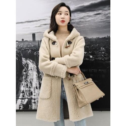 100% Wool Fur Coat Female Sheep Shearling Fur Jackets 2020 Winter Jacket Women Hooded Long Coats Korean Outwear MY3698