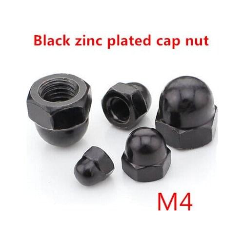 100pcs/lot M4 Cap Nuts DIN1587 Black Steel Zinc Coated Acorn Nuts Metric Fastener