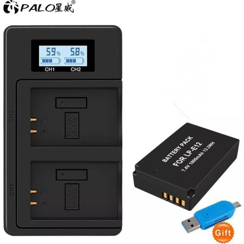 1800mAh LP-E12 LP E12 LPE12 Li-Ion Battery + LCD USB Dual Charger for Canon EOS M50 EOS M100 100D Kiss X7 Rebel SL1 DSLR Camera