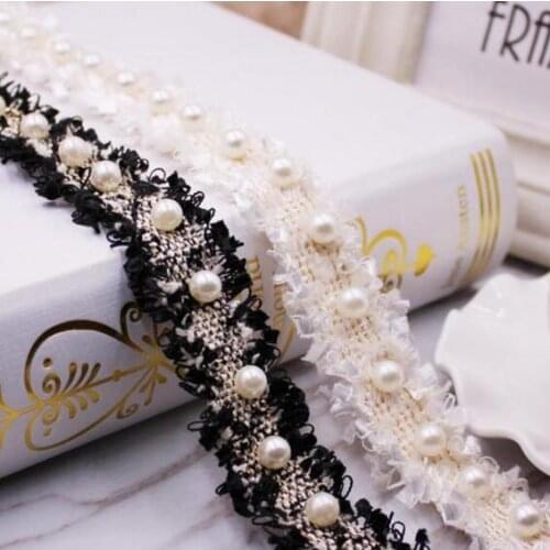 50Yards DIY Black Beige Beaded Lace Trim Braided For Costume Decoration High Quality Korean Braid Ribbon Pearl Lace For Sewing
