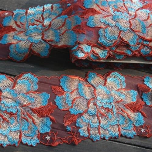 6.3"16cm(2yards/lot) Vintage Embroidered Floral Tulle Lace Trim ,Mesh Embroidery Lace Trim，lace applique