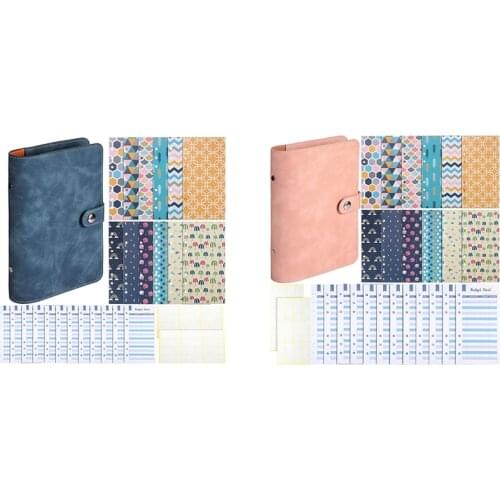 A6 PU Leather Notebook Binder ,6 Rings Binder Cover, 12 Pieces Budget Envelopes System, Expense Budget Sheets
