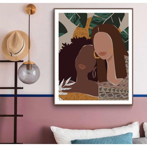 Abstract Fashion Vintage Girl Canvas Painting Boho Beige Style Wall Art Posters And Prints Animal Plant Pictures for Living Room