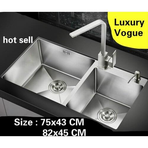 Free shipping Handmade big kitchen manual sink double groove common vogue 304 stainless steel hot sell 750x430/820x450 MM