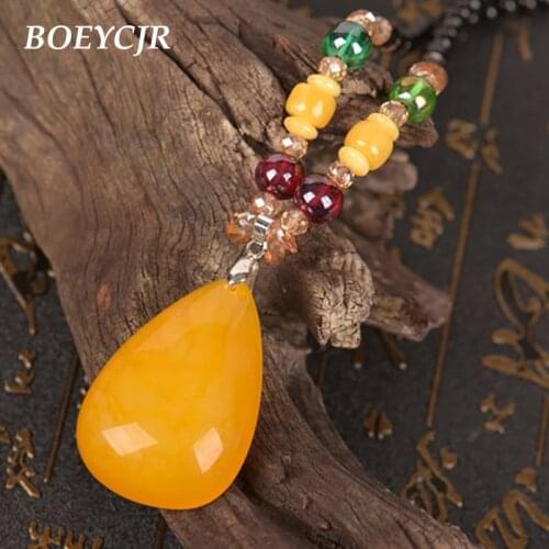 BOEYCJR PANGA-PANGA Wood Beads Necklace Long Chain Handmade Jewelry Resin Ethnic Vintage Pendant Necklace for Men or Women