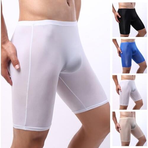 Long Men Boxer Underwear Mens Boxer Shorts Mens Ice Silk Long Leg Boxers Underpants Brand Quality Sexy Breathable Pouch Panties