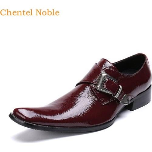 Brand Chentel Noble Manual Metal Buckle Fashion Mens Dress Shoes 2019 Genuine Leather Flats Super Handsome Mens Shoes Big Size