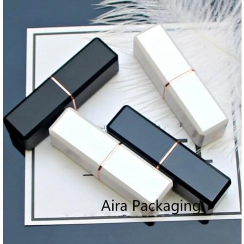 Black Classic Style Lip Balm Container Empty Square Plastic Lipstick Tube 12.1mm White Elegant Lip Rouge Sub Box 50pcs/lot