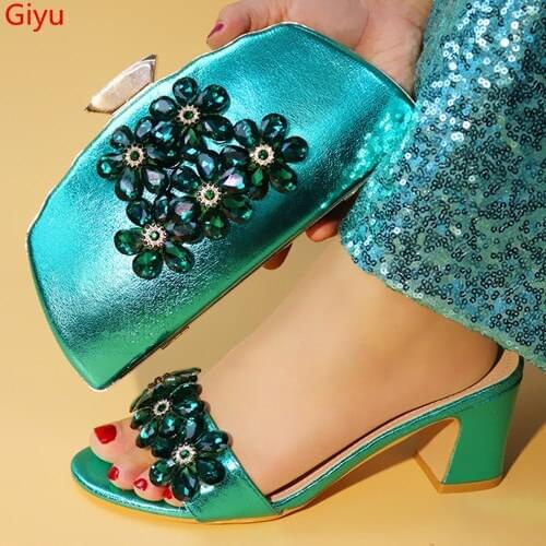 Doershow fashion GREEN Shoe and Bag Set Italian Matching Shoe and Bag Set African Shoes and Matching Bags set SBE1-4