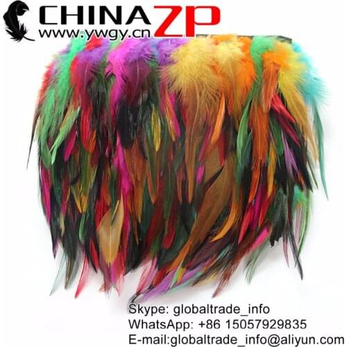 CHINAZP Factory Top Quality 10yards/lot Dyed Mix Colors Chicken Rooster Saddle Feathers Fringe Trim for Clothes Decorations