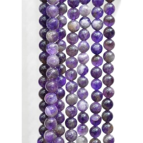 FLTMERH--Natural Stone Beads Amethysts Purple Crystal Round Loose Beads For Jewelry Making 15.5" Pick Size 4/6/8/10/12 mm