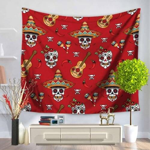 Halloween Tapestry Skull Design Wall Hanging Curtain for Festival Restaurant Shop Decoration