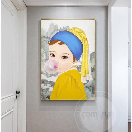 Nordic Cute Girl Canvas Painting Modern Poster Print Character Wall Art Picture for Living Room Cartoon Mona Lisa Cuadro Decor