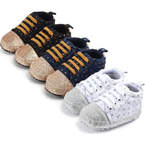 Newborn Shining Star Sneakers Baby Boys and Girls Shoes Toddler Cotton Casual Anti-slip Shoes Infant Sequin Stars Baby Shoes