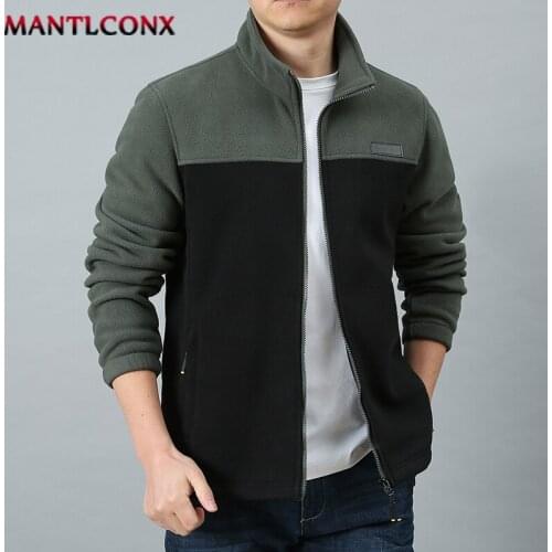 MANTLCONX New Winter Mens Jacket Fleece Tactical Zipper Jacket Casual Turn-Down Collar Solid Color Jacket Male Warm Winter Coat