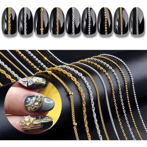 9 Types Gold Silver Metal Chains Punk Cross 3d Nail Art Decorations Charm Jewelry Making Findings DIY Accessories Manicure Tools