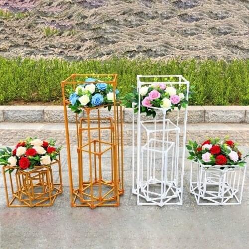 Metal Wedding Backdrop Flower Stand Geometric Rectangular Frame Party Table Centerpiece Road Lead Artificial Flowers Decoration