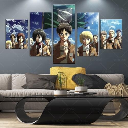 HD Printed Modular Pictures Framework Canvas 5 Panel Anime Attack on Titan Characters Poster Home Decor Wall Art Oil Painting