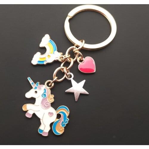 Cartoon little unicorn pendant key pendant dripping oil key ring girl child gift