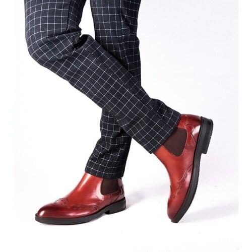 Retro Men Genuine Leather Boots Fashion Pointed Toe Chelsea Boots 2020 New Spring Autumn Ankle Shoes Business Male Shoes