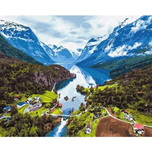 DiY Painting by numbers kit for adult on canvas Paint by Number Landscape Swiss Alps 40x50cm