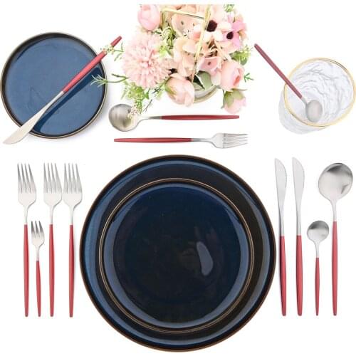 JANKNG Black Fork Knife Spoon Set Cutlery Tableware 30Pcs Dinning Table Steel Cutlery Kitchen Complete Dinner Set Dropshipping