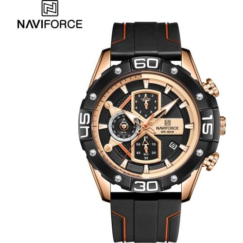 NAVIFORCE Sport Watches Men Chronograph Luxury Brand Black Military Silicone TPU Strap Wristwatch Clock FashionWaterproof 2021