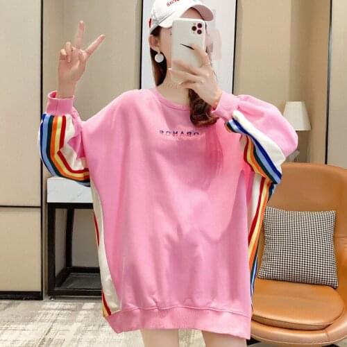 Spring Autumn New Korean Loose Bf Oversized Sweatshirt Women 2021 Long Sleeve Top Women Long O-neck Sweatshirts Woman