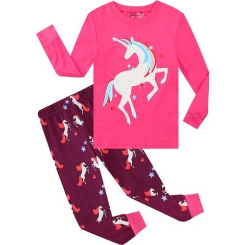 Boys, girls and young children pure cotton long-sleeved rainbow ice horse unicorn home pajamas air conditioning suit