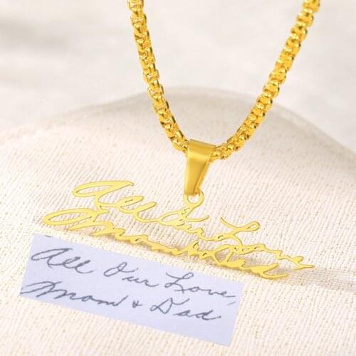 Punk Box Chain Crown Signature Necklace for man Cursive Pendant Personalized Custom Name Necklace Women Stainless Steel Jewelry