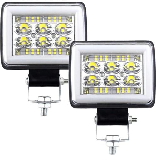 FEEDOPAL 2PCS White Amber Two-color 18 LED Car Work Inspection Light 12V Waterproof Off-road Vehicle Spotlight With Aperture