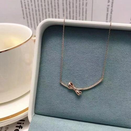 QTT 2021 Trend Temperament Bow Necklace For Women Girl Stainless Steel Rose Gold Silver Color Wedding Engagement Jewelry