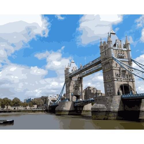 MaHuaf-j302 London Thames river tower bridge Boat cloud DIY coloring by numbers Wall decoration painting