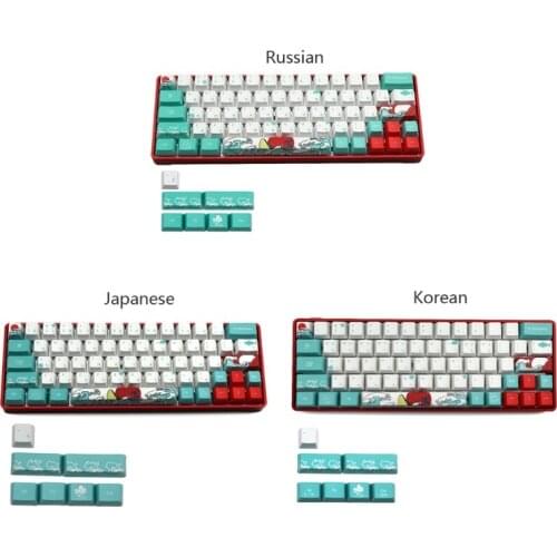 Russian Japanese 71 Keys Sea Coral Ukiyo-e Keycap Dye Sublimation OEM Profile Mechanical Keyboard Keycap For GH60 XD64 DZ60